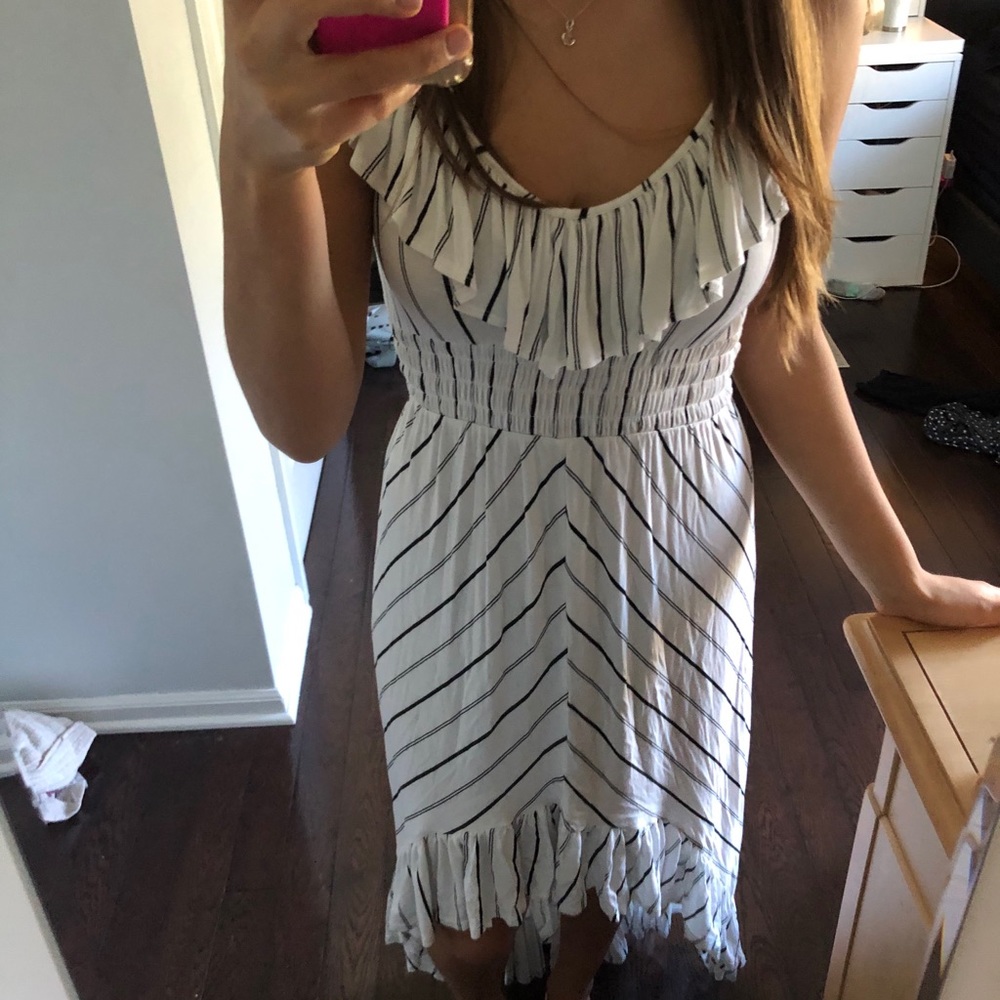 Black and white striped high low dress